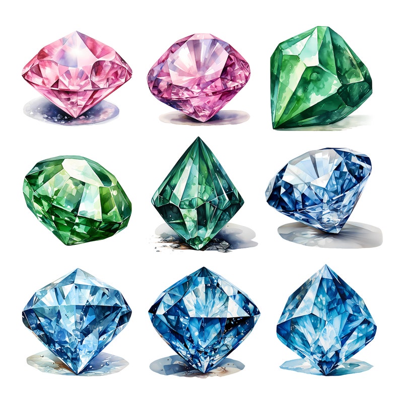 27 Diamonds Clipart, Diamnod Bundle, Watercolor Diamond With