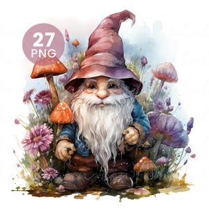 Forest Gnomes – 27 Watercolor PNGs for Junk Journal, Digital Download, Paper Craft, Printable Art & High Quality Clipart