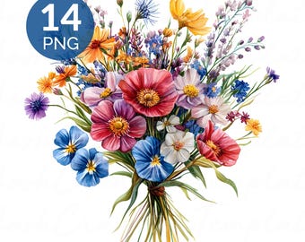 Wildflower Bouquet Watercolor PNG Set