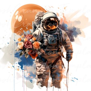 12 astronaut met bloemen digitale kunstprint, ruimtethema wanddecoratie, poster ruimte, moderne ruimtekunstwerk, astronaut kunst illustratie