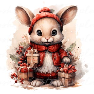 19 Cute Christmas Bunny Digital Art, Holiday Bunny Illustration, Christmas Decor Printable, Adorable Rabbit Art Print, Festive Wall Art
