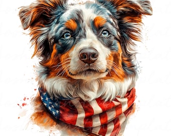 Patriotic Dog Watercolor Clipart, 4th of July PNG JPG Bundle (Digital Download