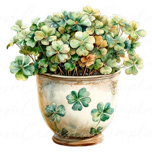 15 Art végétal aquarelle de trèfle, décoration murale botanique, imprimable pour la Saint-Patrick, illustration de trèfle à quatre feuilles vert, téléchargement immédiat