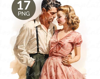 Vintage png's voor stelletjes voor valentijnscadeaus, romantische kaarten en tijdschriften