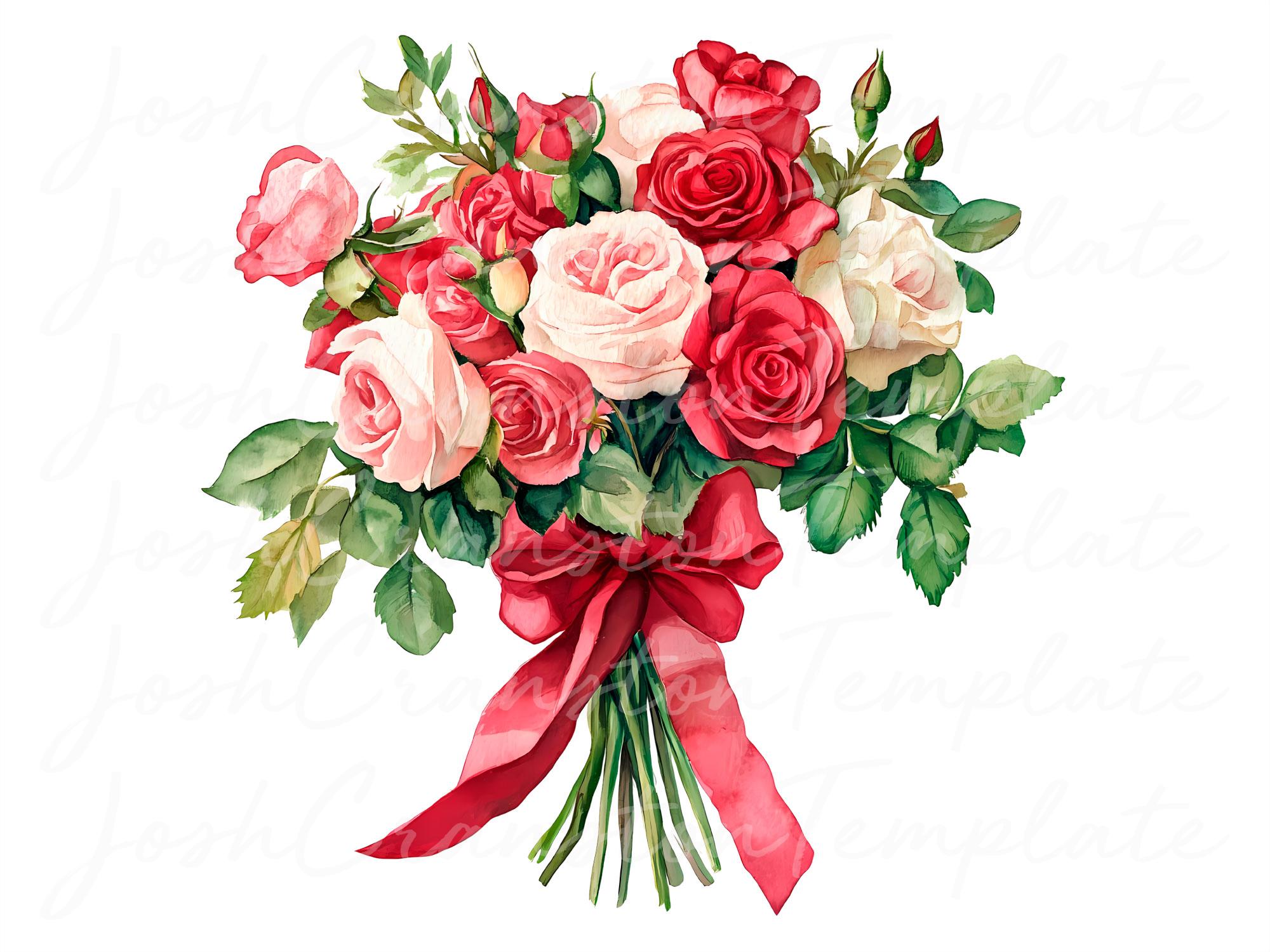 12 Red Roses Bouquet Digital Print, Valentines Day Decor, Romantic Wall ...