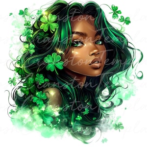 Impression d'art 12 fille trèfle vert, téléchargement numérique de la Saint-Patrick, Illustration de femme irlandaise, décoration murale sur le thème trèfle, art instantané