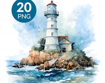 Coastal Lighthouse Watercolor Clipart