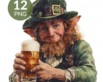 Leprechaun Beer Watercolor PNG Set