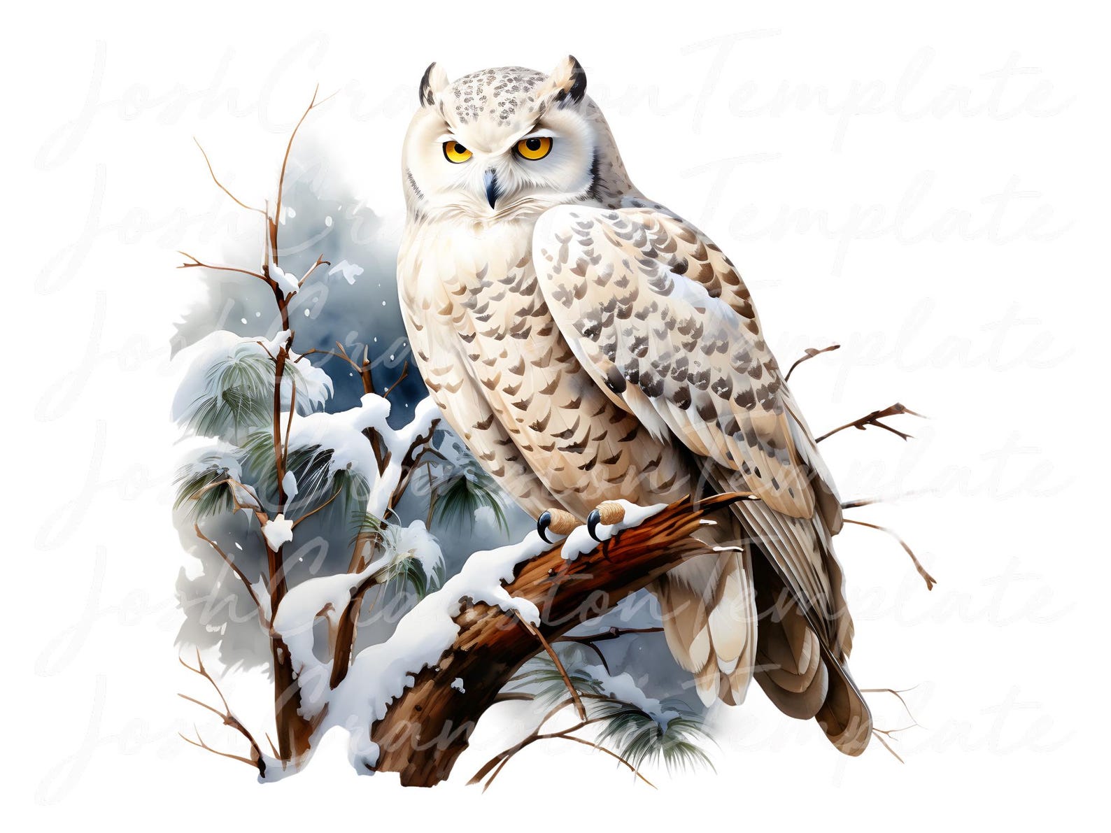 Snowy Owl Watercolor Clipart: PNG Images for Junk Journals (digital ...