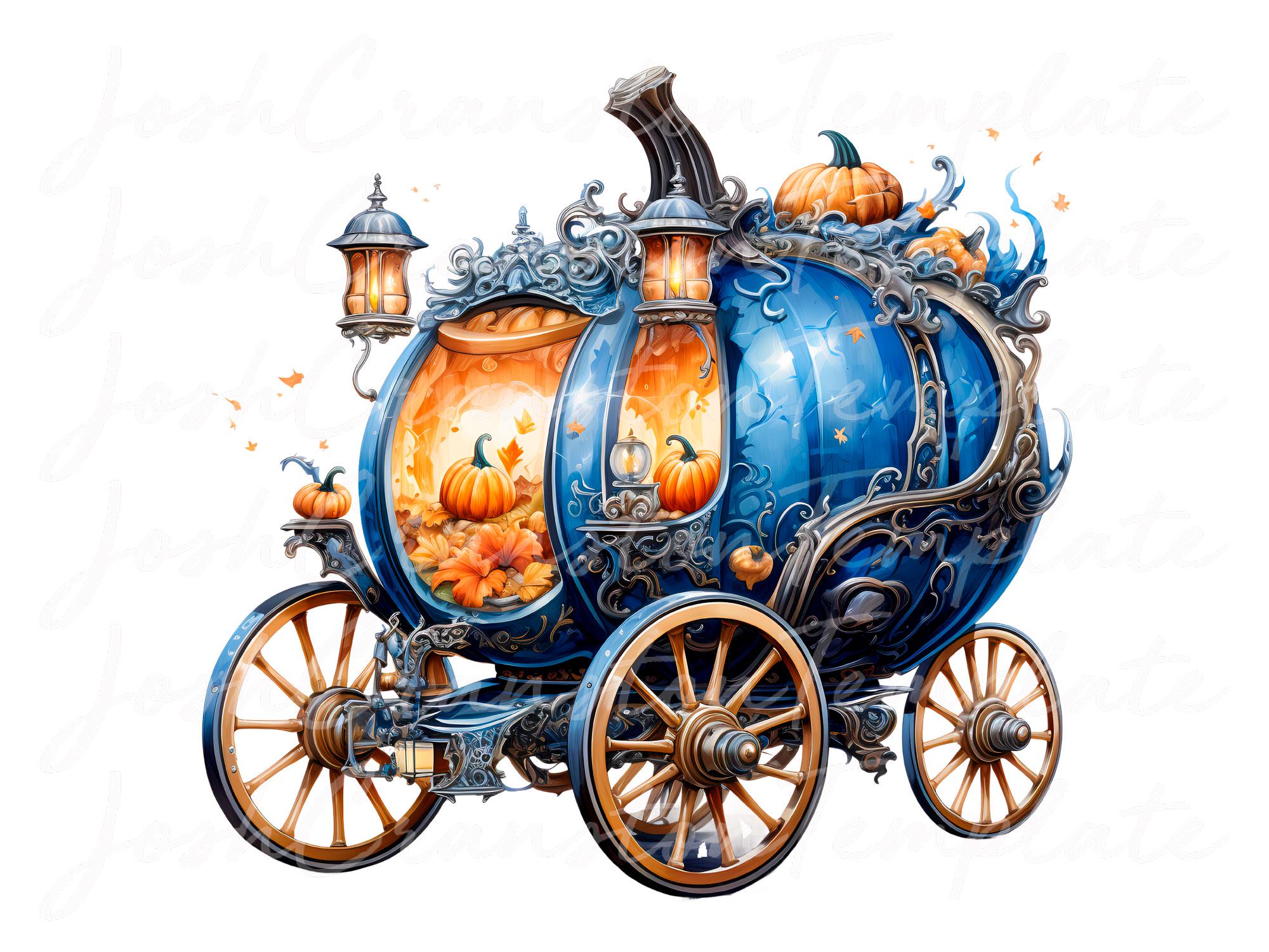 Watercolor Cinderella Carriage Clipart: Fairytale Pumpkin Coach