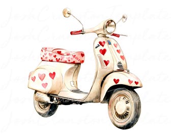 赤いスクーターの水彩画クリップアートPNGセット - Etsy 日本