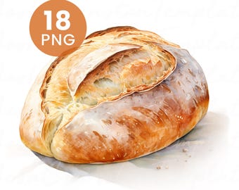 Pan de acuarela: Imágenes PNG de panadería artesanal para revistas basura (descarga digital)