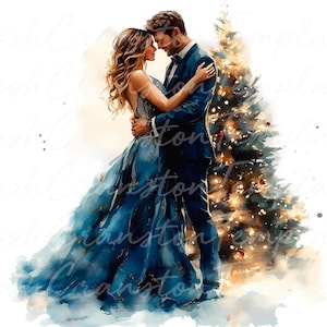 12 coppie di arte natalizia, decorazioni romantiche per le feste, pittura digitale di Natale, arte murale festiva, download digitale di coppie di festa