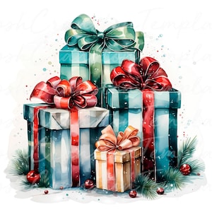 22 Weihnachtsgeschenke Clipart, Aquarell Weihnachtsgeschenk, Geschenk Illustration, weihnachtliche Geschenke