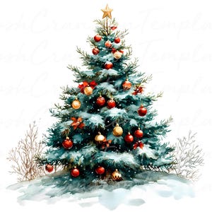 12 Christmas Tree Digital Art, Watercolor Christmas Tree Illustration, Holiday Printable Decor, Festive Xmas Wall Art, Instant Download