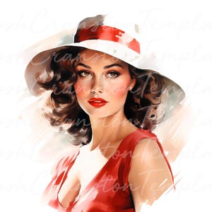 22 Vintage Woman Portrait Art Print, Retro Lady Digital Download, Elegant Hat and Dress Artwork, Instant Download Digital Wall Art