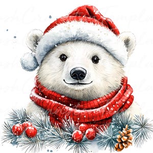 12 simpatici orsi polari con cappello da Babbo Natale download digitale di Natale, arte murale per le vacanze invernali, poster stampabile di Natale, arte di animali di Natale