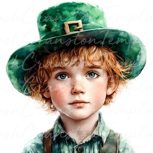 12 stampe ad acquerello di un ragazzo irlandese, arte di San Patrizio, cappello verde, illustrazione di un bambino irlandese stravagante, download digitale