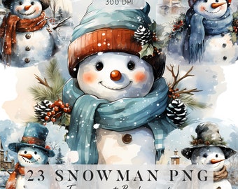 23 Snowman Clipart with Transparent Background, Watercolor Snowman, Christmas, Winter, Snowman with Scarf, Digital Download, Commercial Use