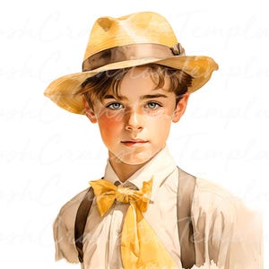 20 Ritratto di ragazzo vittoriano con abito giallo Download digitale, stampa artistica di bambini in stile retrò, illustrazione antica, opera d'arte di ragazzo stampabile