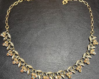 Antique VTG 17” STAR Signed Topaz Aurora Borealis Rhinestone Choker Necklace