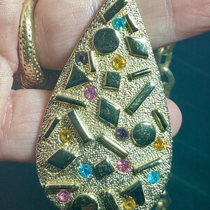 VTG 1959 Sarah Coventry Designer Signed “SULTANA” Rhinestone Confetti Large GT Teardrop Pendant Necklace 18”