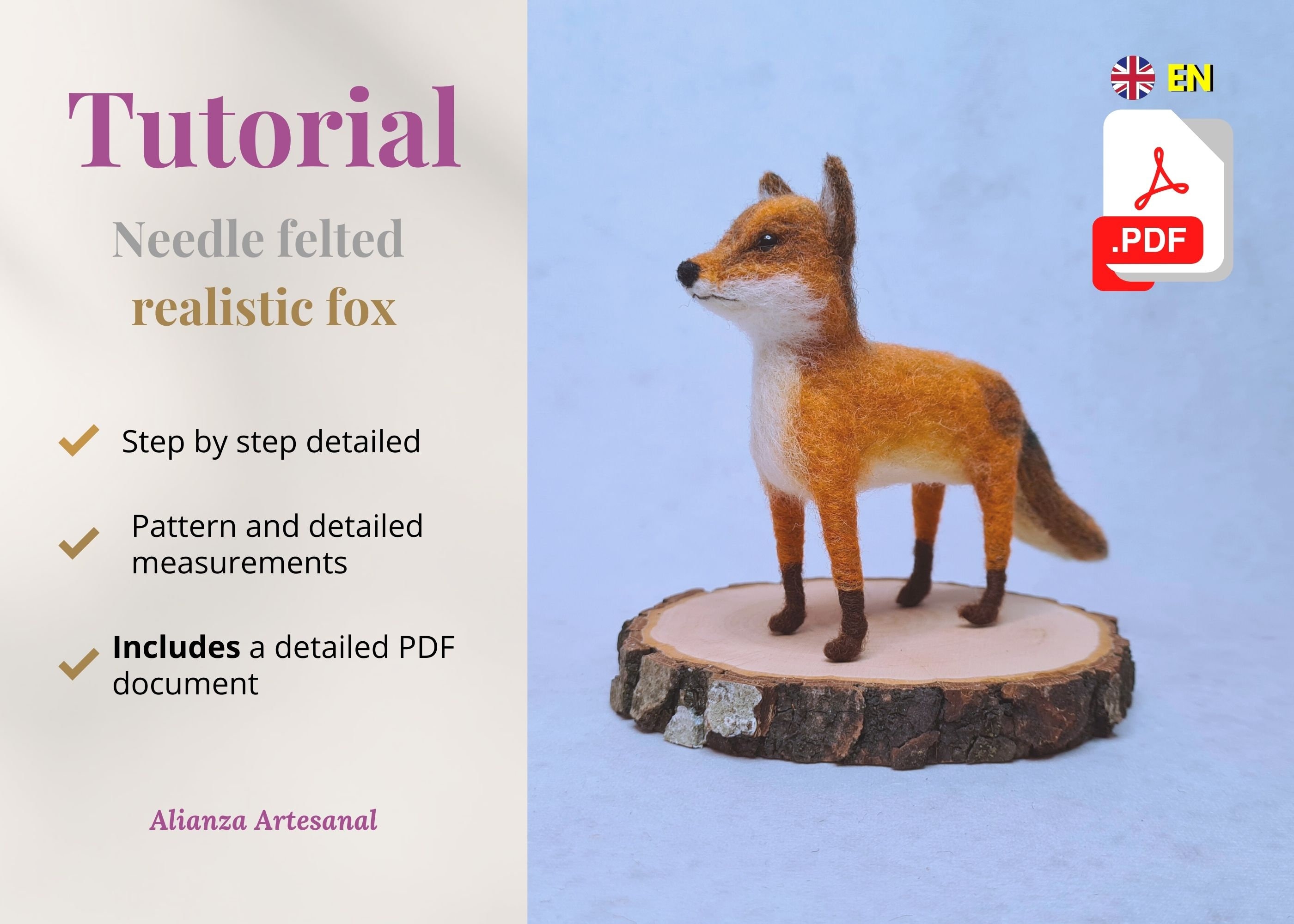 Realistic Fox PDF Tutorial - Needle Felting / Needle Felt Pattern ...