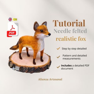 realistic Fox PDF tutorial - needle felting / needle felt pattern / instant download / PDF tutorial / fox / realistic fox in needle felt