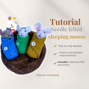 sleeping mouse PDF tutorial - needle felting / needle felt pattern / instant download / mouse / little mouse in needle felt / cute
