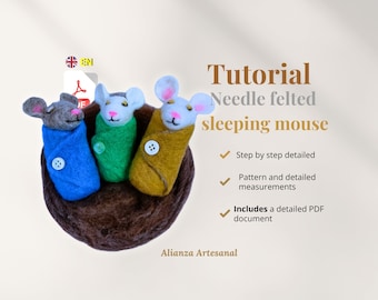 sleeping mouse PDF tutorial - needle felting / needle felt pattern / instant download / mouse / little mouse in needle felt / cute