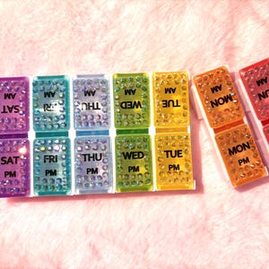 Blinged Weekly Pill Organizer: Rhinestone Bedazzled AM PM Pill Box Detachable Small