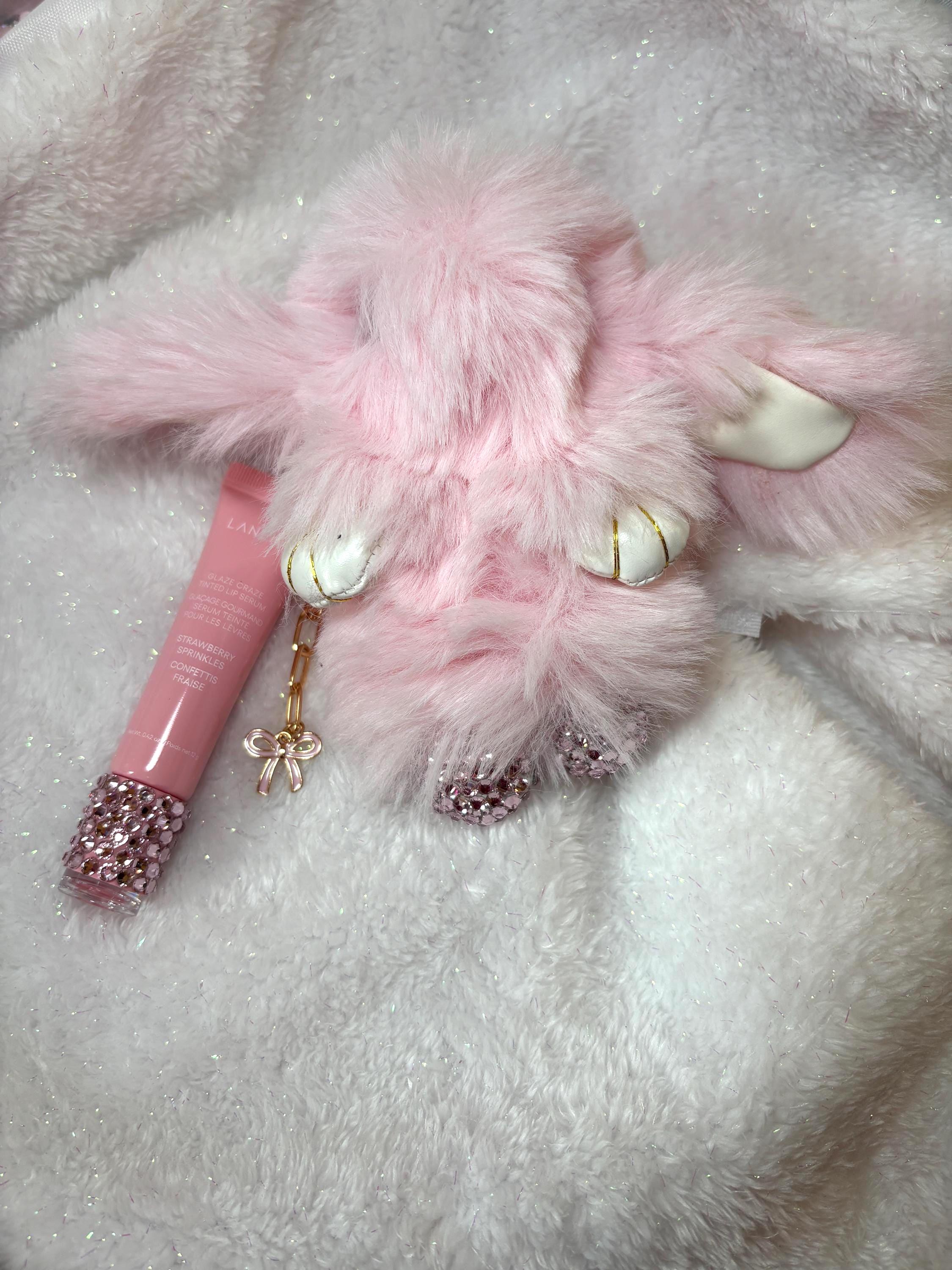 Pink Bunny Bag Charm With Rhinestones and Bedazzled Laneige