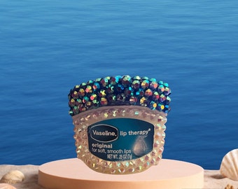 Bling Mini Vaseline Lip Therapy bedazzled with rhinestones original 0.25 oz