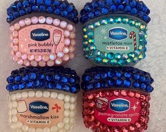 Bedazzled and Blinged with Rhinestones Mini Vaseline  Holiday Collection Lip Balm.