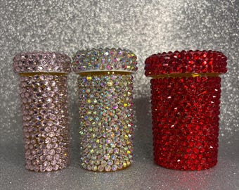 Pastillero con diamantes de imitación: Frasco de medicina brillante con tapa a prueba de niños