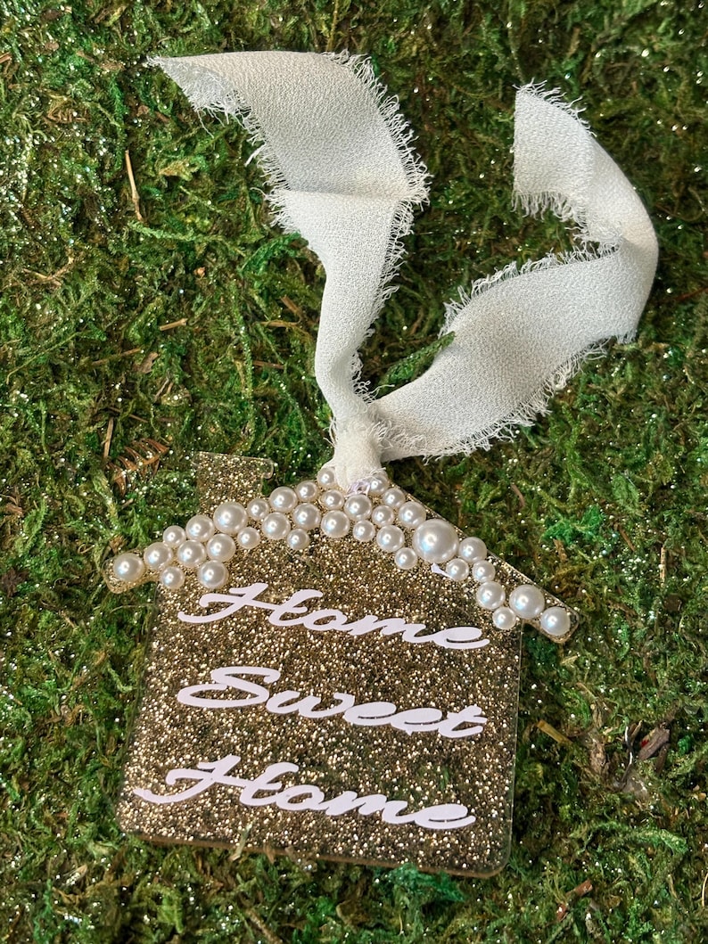 Pearl and Gold Glitter House Acrylic Christmas Ornament, Our First