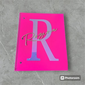 Personalized Notebook with Monogram Initial and Bedazzled  Name - Monogrammed Journal  Custom Spiral Note book for Girls ,gift for Teachers.