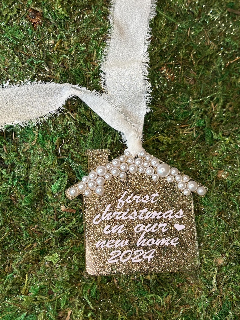 Pearl and Gold Glitter House Acrylic Christmas Ornament, Our First
