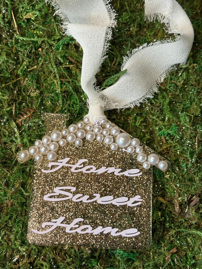 Pearl and Gold Glitter House Acrylic Christmas Ornament, Our First
