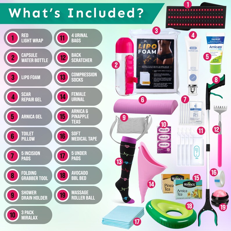 BBL Post Surgery Supplies Kit With Red Light Therapy for Post Op Scar