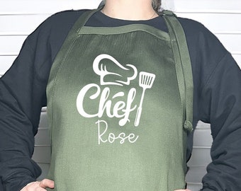 Personalized Kitchen Apron, Chef Gifts, Kitchen Apron Gifts, Gift For Her, Gift For Him, Custom Chef Name Apron, Cooking Apron With Pockets