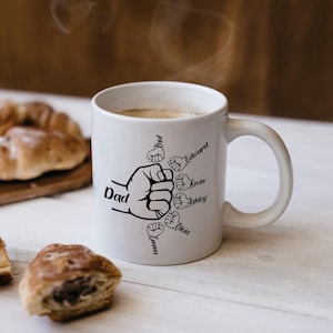 Custom Dad Mug With Kids Names, Father and Children Hand Mug, Unique Gift For Dad From Kids, Personalized Dad Fist Bump Mug, Hand Design Mug