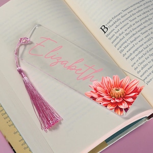 Custom Name Bookmark, Personalized Birthday Flower Bookmark, Flower Name Bookmark, Mother&#39;s Day Gift, Flowers Bookmark, Acrylic Bookmark