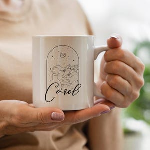 Custom Zodiac Name Mug, Personalized Astrology Coffee Cup, Minimal Horoscope Gift Mug, Star Sign Mug with Name, Celestial Ceramic Cup