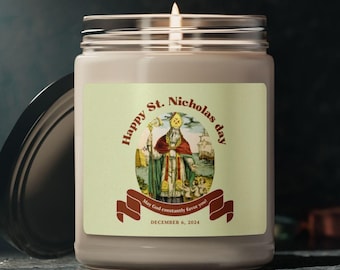 Saint Nicholas Day Candle, Retro Festive Soy Candle, Holiday Gift