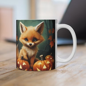 Fox Themed Coffee Mug, Ceramic Coffee Mug, Present for Fox Lovers, Gift for Animal Lovers, Fox and Pumpkin Coffee Cup, Gift for Her