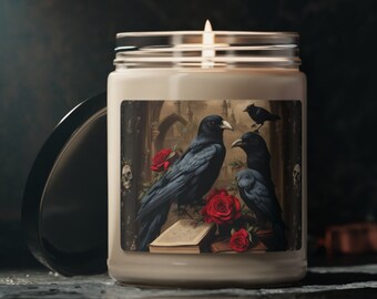 Gothic Raven Candle: Skull & Rose Print, Victorian Scented Candle