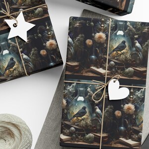 Singing Love Birds Wrapping Paper, Enchanting Design with Mystical Books and Roses, Great for Any Occasion, Beautiful Gift for Bird Lovers