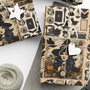 Witchie Ephemera Wrapping Paper,  Black Crow Artwork, Ideal for Magical Gifts, For Witchcraft Enthusiasts