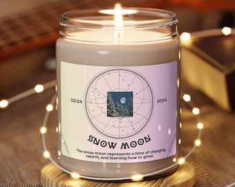 February Snow Moon Candle, Handcrafted Lunar Scented Soy Wax, Home Ambience Enhancer, Unique Winter Gift